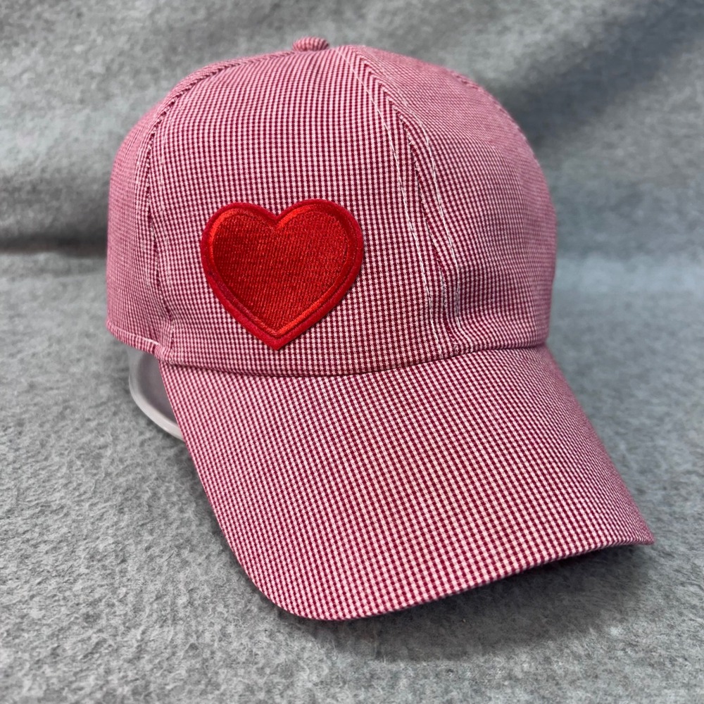 Heart Patch Womens Red Gingham Baseball Cap Adjustable Hat OSFM